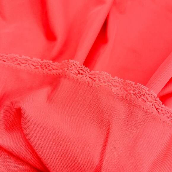 Vintage Shadowline Nylon Nightgown M Medium Red Sleeveless Silky Lace Sweep - Picture 15 of 16